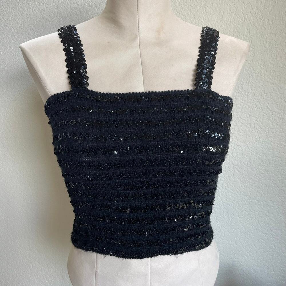 y2k Vintage black sequins ribbed crop top juniors women small streetwear